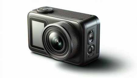Digital camera isolated on white background. 3d rendering. Computer digital drawing.