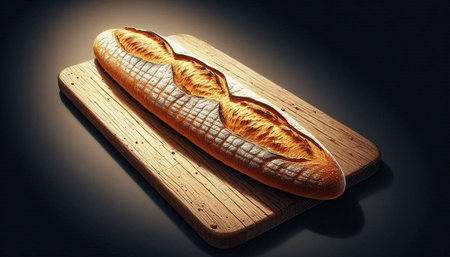 Bread on a wooden cutting board. 3d render illustration.