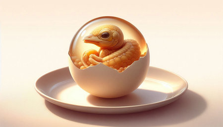 Easter egg with a cute little chicken inside, 3d illustration