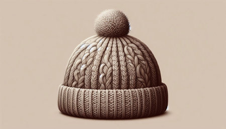 knitted hat with pompon on a beige background. 3d illustration