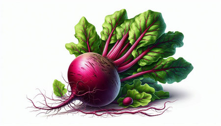 Beetroot with roots isolated on white background. Vector illustration.