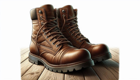 Pair of brown boots isolated on white background, clipping path included