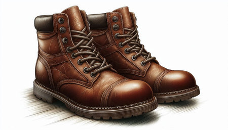 Pair of brown boots on a white background. 3d rendering