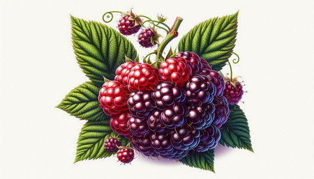 Ripe blackberries with leaves on a white background. Vector illustration.
