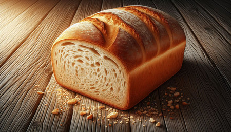 Loaf of bread on wooden background. 3d render illustration.