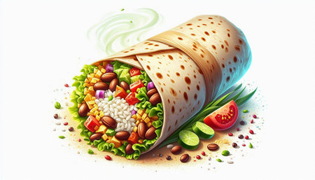 Tortilla wrap with vegetables and chicken meat, 3d illustration