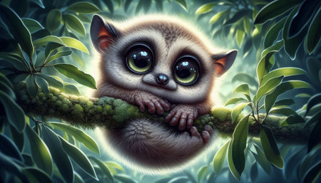 Cute little baby lemur in the jungle. 3D rendering