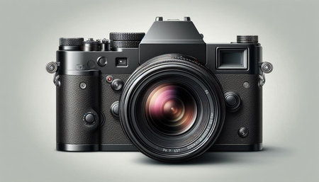 Digital SLR camera isolated on gray background. 3D illustration.