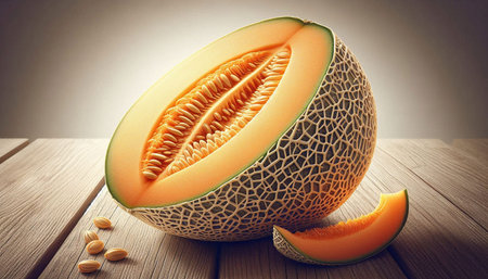 Melon on a wooden table, close-up, toned