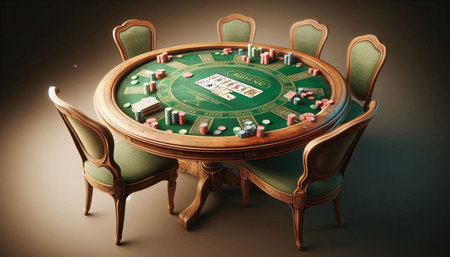 Casino table with chips and cards on it. 3d illustration
