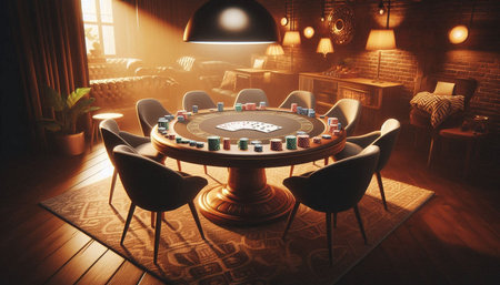 Casino room with roulette table and chairs. 3d rendering