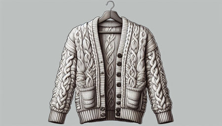 Vintage hand drawn woolen jacket on hanger. Vector illustration