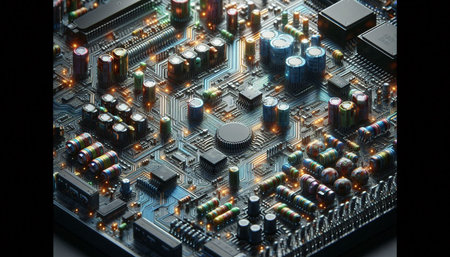 Circuit board close-up. Technology background. 3d rendering