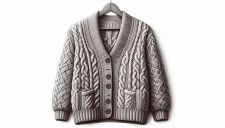 Woolen winter jacket on a hanger on a white background