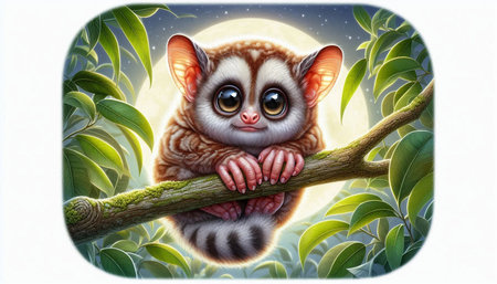 Cute little alpine loris sitting on a tree branch.
