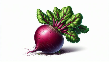 beetroot with leaves isolated on white background, vector illustration.