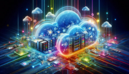 Cloud computing concept. 3d render of server and cloud computing concept