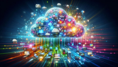 Cloud computing concept with 3d rendering cloud computing on a dark background