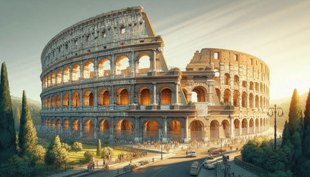 Colosseum in Rome, Italy at sunset. Travel and tourism concept