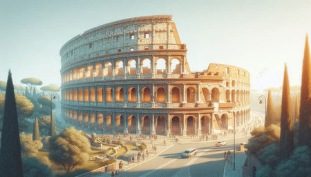 Colosseum in Rome, Italy. Vintage painting, background illustration