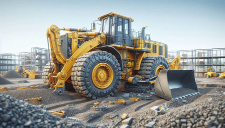 bulldozer at the construction site. 3d rendering, 3d illustration.
