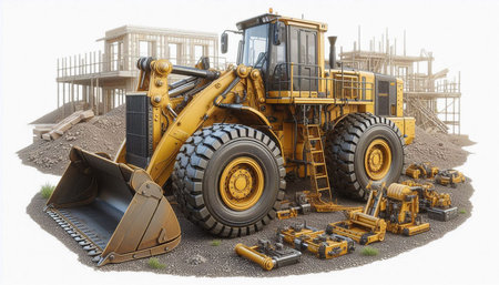 digger on construction site isolated on white background. 3d illustration