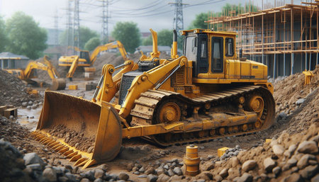 Bulldozer in the construction of a new road. Heavy construction equipment
