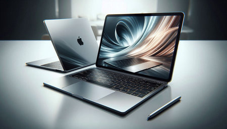 Laptop with blank screen on the table. 3d rendering.
