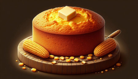 corn cake with butter and corn on the cob, 3d illustration