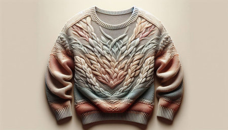 Warm knitted sweater with a pattern on a beige background