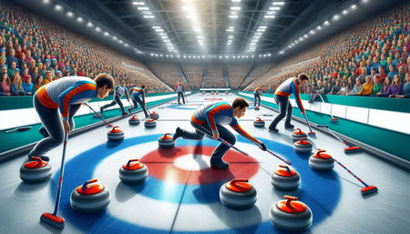 Ice hockey players in action at the stadium. 3D rendering.