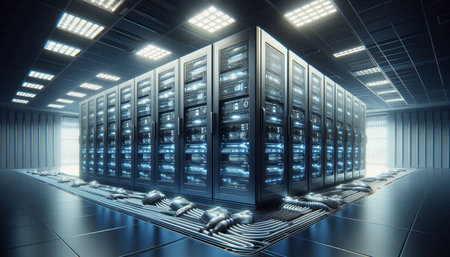 3d rendering server room with servers in data center. 3d render