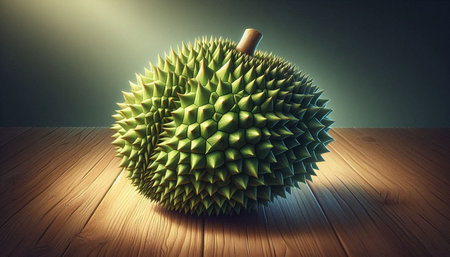 King of fruits, durian on wooden table. 3d rendering