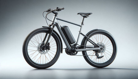 Bicycle on a gray background. 3d rendering. Side view.