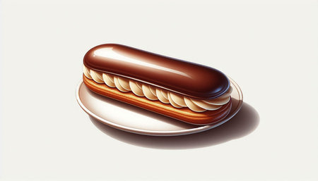 Illustration of a chocolate macaroon on a plate with shadow