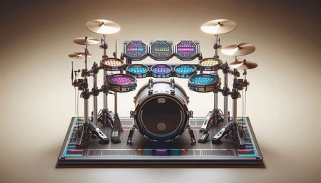 Drums set on the stage, close-up, studio shot