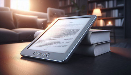 Tablet pc and books on the table. 3D rendering.