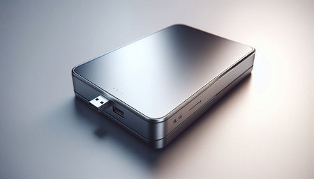 External hard drive on a white background. 3d rendering. Computer digital image.