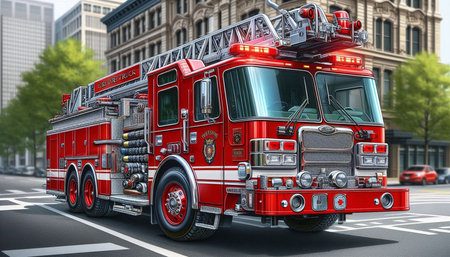 Fire Engine in New York City, USA. 3D rendering.