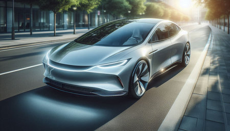 Modern car on the road in the city. 3d rendering.