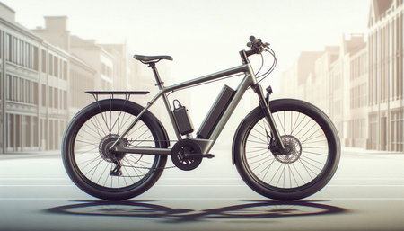 3d rendering of a bicycle on the road in the city.