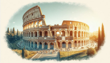 Colosseum in Rome, Italy. Vintage painting style.