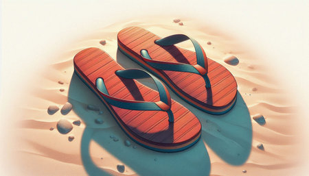 Flip flops on the sand. 3d render illustration.