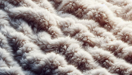 White fluffy fur texture background. Close-up of natural sheep wool.