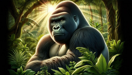 Gorilla in the jungle - 3D rendered Illustration.