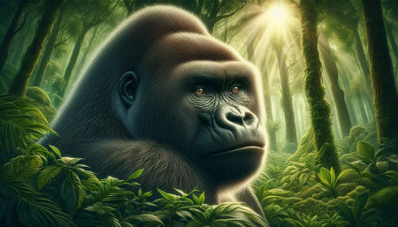 Gorilla in the forest. 3D rendered Illustration.