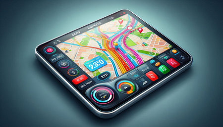 GPS navigation device with map on screen. 3d illustration.