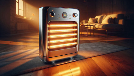 Modern electric heater in the living room. 3d render illustration.