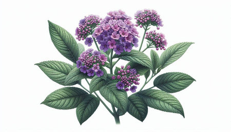 Purple hydrangea flowers on a white background. Vector illustration.