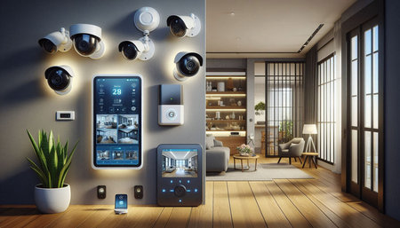 Smart home control system in modern office interior. 3D Rendering